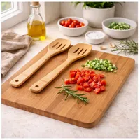 Hti-Living Schneidebrett mit Kochbesteck Set 3-teilig Beige