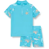 Playshoes Unisex Kinder UV-Schutz Bade-Set zweiteilig Schwimmshirt Badeshorts Badebekleidung, Meerestiere, 74/80