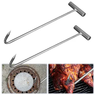 ZOYDP 2 Stück Kanaldeckelheber, 30 cm Schachthaken Edelstahl, Gullideckel Haken mit Spitze, Tragbar Kanaldeckelhaken, Haken Hebewerkzeug für Gullideckel und Fleisch Aufhängen, T-haken, Fleischhaken