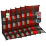 GO-DE Textil Bequeme und attraktive Polsterauflagen für Hochlehner-Gartenstühle (6er-Set, Karo rot, Hochlehner)