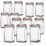 BigDean 12er Set Vorratsgläser 1,1L - Einmachgläser mit Deckel & Bügelverschluss - Drahtbügelgläser eckig : 1100 ml : 12 Stück