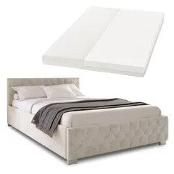 Juskys Polsterbett Nizza 140x200 cm – Matratze, Stauraum & LEDs - Samtbezug mit Steppung - Beige