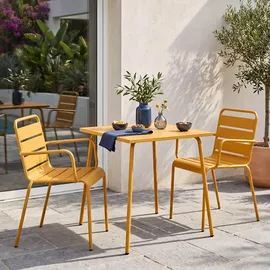 Oviala Palavas Gartenset Tisch quadratisch 3-tlg. mit Armlehnen Gelb