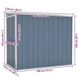 vidaXL Wand-Geräteschuppen 1,18 x 1,94 x 1,78 m grau
