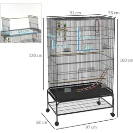 PawHut Vogelkäfig Vogelhaus 97 x 58 x 160 cm schwarz