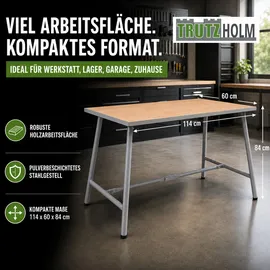 Trutzholm Werkbank klappbar 114x60x84 cm 150 kg Tragkraft robustes Stahlgestell Holzarbeitsplatte Werktisch