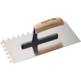 tecwerk Glättekelle L.280mm B.130mm Zahn 10x10 rostfr.H-Heft VA S.0,7mm TECWERK