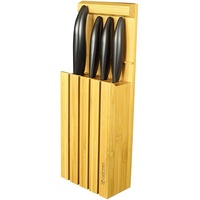 KYOCERA Bamboo Block mit 4 GEN Black Messern Messerblock, Bambusholz, Keramik, Kunststoff, Bambus Holz, 34 x 12,3 x 6,6 cm, 5-Einheiten