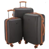 HAUPTSTADTKOFFER - Wannsee - 3er Koffer-Set Trolley-Set Rollkoffer Reisekoffer, TSA, (S/M/L), Schwarz/Braun