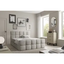 Fun Möbel Boxspringbett Schlafzimmerbett SATINE PREMIUM 200x200cm Stoff Coral Beige