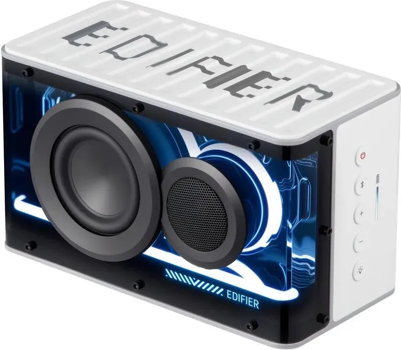 EDIFIER QD25 Bluetooth-Lautsprecher | Tragbarer Desktop-Audio, 25 W (RMS) dynamischer Klang, Hi-Res-Audio, brillante Lichteffekte, 15 h Wiedergabezeit, Bluetooth 6.0, kabellose Stereo-Kopplung, Weiß