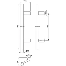 HOPPE HT-Stoßgriff E5014,gerade L600, Durchmesser 30 matt/aluminium natur