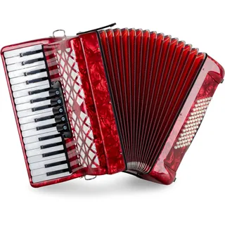 Classic Cantabile 72 Bass Akkordeon "Secondo V" - Tastenakkordeon - 3-chörig - 34 Diskanttasten - mit Riemen & Rucksack-Tasche - Rot