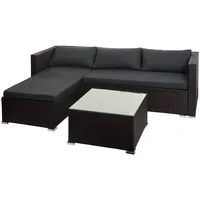 MCW Poly-Rattan Garnitur F57 3-teilig Braun Kissen Dunkelgrau ohne