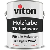 Viton Holzfarbe in Schwarz - 3,5 Kg Holzlack Seidenmatt - Wetterschutzfarbe für Außen - 3in1 Grundierung & Deckfarbe - Profi-Holzschutzlack - KE31 - RAL 9005 Tiefschwarz