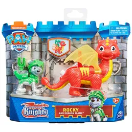 Spin Master PAW PATROL, Rescue Knights Rocky und Dragon Flame Actionfiguren-Set, Spielzeug geeignet für Kinder ab 3 Jahren