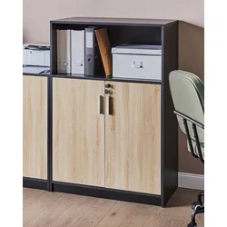 Sideboard heller Holzfarbton / schwarz 117 cm 2 Türen offenes Ablagefach ZEHNA