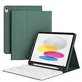 zoyu Tastatur Hülle für iPad 11. Generation A16 2025 / iPad 10. Generation 2022, Magnetisch Bluetooth-Tastatur QWERTZ-Layout, Weiches TPU Stoßfest Hülle, Auto Wake/Sleep, Dunkelgrün