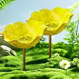2026 Neu Metall Blumen Gartenstecker Vogeltränke, Vogeltränke Blumenstecker, Trinkschale Vögel, Handmade Metal Flower Garden Stake for Garden, Wassertränke Für Vögel, Bienens (2PC-G)