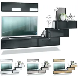 Vladon Wohnwand, Weiß Hochglanz, Holzwerkstoff, 275x180x37 cm, Wohnzimmer, Wohnwände, Wohnwand-Sets