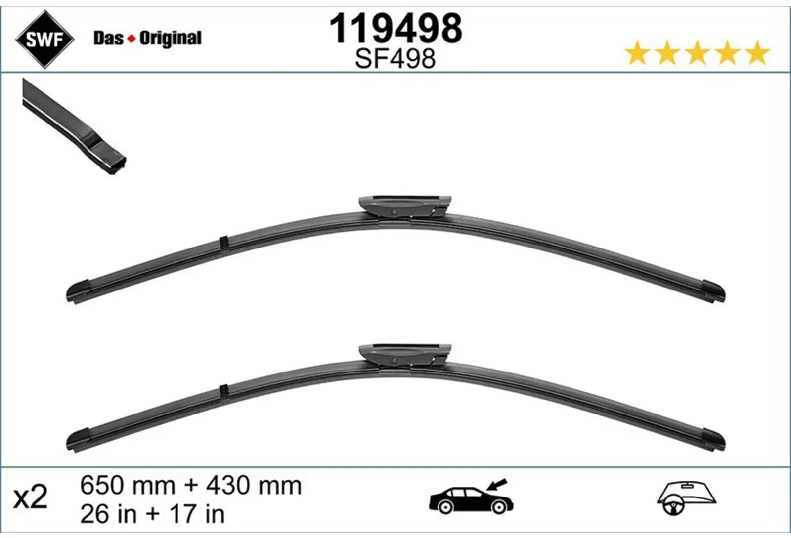 Swf Flachbalken-wischer Set Vorne Fahrerseitig Beifahrerseitig Passend Für Citro: Wischblatt Citroën: 1611870180 Citroën: 1611870280 Citroën: 16118704