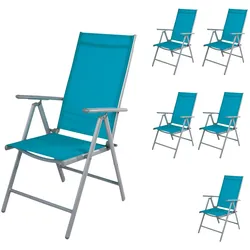 6er Set Garten Klappstuhl Aluminium - Textilen Silbergrau/Petrol