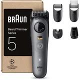 Braun Barttrimmer Series 5, +5 Zubehörteile, ultrascharfe Klinge, 120 Min Akkulaufzeit, 40 Längeneinstellungen, Wasserdicht, Präzisionsrad & Feststelltaste, BT5525, Grau