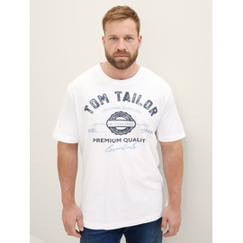 TOM TAILOR Herren Plussize T-Shirt mit Logo-Print aus Baumwolle, White, - 33080962-5XL