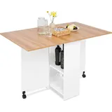 Mondeer Esstisch Klappbarer Küchentisch mit 1 Schublade und zwei Lagerregalkonsolen Esszimmertisch Kaffeetisch mit verstellbaren Füße - Weiß/Braun