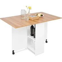 Mondeer Esstisch Klappbarer Küchentisch mit 1 Schublade und zwei Lagerregalkonsolen Esszimmertisch Kaffeetisch mit verstellbaren Füße - Weiß/Braun