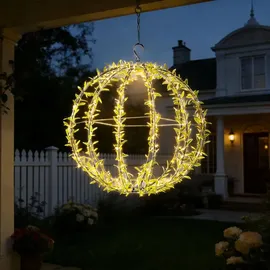 ideoon lights 4er-Set Solar Leuchtkugel Ø40cm Blätterdesign 144 LEDs inkl. Erdspiess/S-Haken/Solarpanel warmweiss