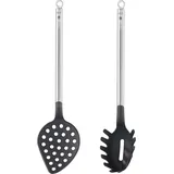 Rösle Gourmet-Set Pasta "Basic Line" 2-tlg., Spaghettiheber und Schaumlöffel, schwarz/silbern