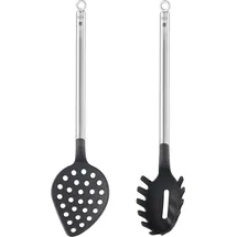 Rösle Gourmet-Set Pasta "Basic Line" 2-tlg., Spaghettiheber und Schaumlöffel, schwarz/silbern