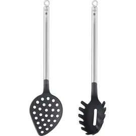 Rösle Gourmet-Set Pasta "Basic Line" 2-tlg., Spaghettiheber und Schaumlöffel, schwarz/silbern
