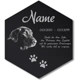 Paule Black Personalisierter Sechseck Grabstein mit Foto Gravur - Acrylglas Schwarz Hochglanz 175 x 200 mm - wetterfest und wasserfest für Draußen und Innen, für Hund, Katze und alle Haustiere