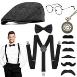 WEARXI 20er Jahre Herren Accessoires, Karneval Kostüme Herren, Peaky Blinders Kostüm, , Mafia Halloween Kostüm Hosenträger Kostüm Set, Ideal Kostüme für Partys