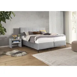 Boxspringbett ALINA "Elmar", grau (hellgrau tcm 39), B:180cm L:209cm, Struktur fein TCM (100% Polyester), Komplettbetten, Boxspringbett, mit gestepptem Kopfteil, inklusive Matratze und Topper
