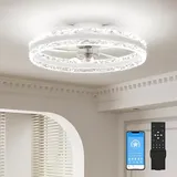 VOLISUN Deckenventilator mit Beleuchtung und Fernbedienung, 6 Windstufen und Dimmbar, Moderner Deckenlampe mit Ventilator, Leiser LED Deckenventilator für Schlafzimmer Wohnzimmer (Weiß, 40CM)