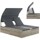 Juskys Syros Polyrattan Doppelliege Grau-meliert