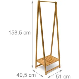 Relaxdays Kleiderständer Hellbraun, Holz, 51x158.5x40.5 cm Stabiler Garderobenständer aus Bambus mit 1 Ablagefläche zur Schuhaufbewahrung als Schuhablage für Flur und Diele als Kleiderbutler, Natur, 10019033, Bambus Kleiderständer