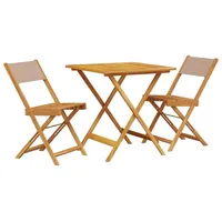 vidaXL 3-tlg. Bistro-Set Taupe Stoff und Massivholz