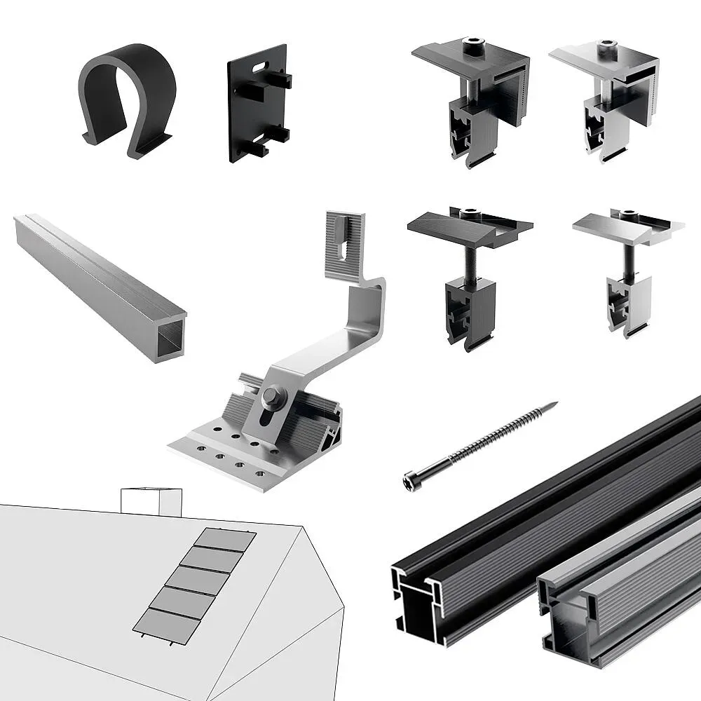 PV-Montagesystem Ziegeldach einstellbar, horizontal für PV-Module, 5 Kollektoren, Mounting Systems