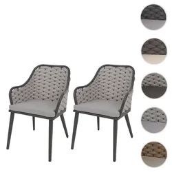 2er-Set Aluminium-Gartenstuhl HWC-O16, Outdoor Stuhl, Olefin (200 g/m2) Seilgeflecht Rope ~ hellgrau Kissen hellgrau