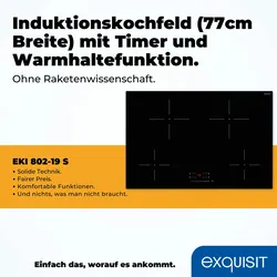 Exquisit Kochfeld EKI 802-19 S | Induktion | Touch Control | 4 Kochstellen | Rahmenlos | 7200 W