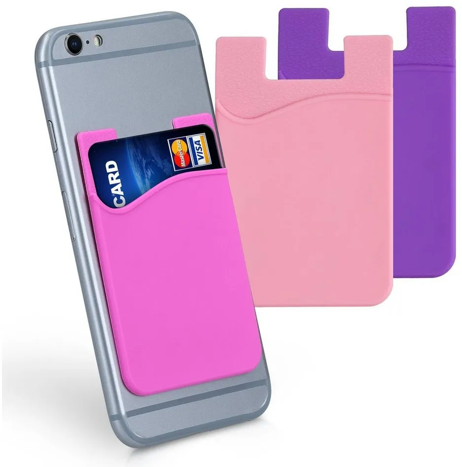kwmobile Kartenetui 3x Kartenhalter Hülle für Smartphone (1-tlg), selbstklebend - Aufklebbare Silikon Kreditkarten Tasche - 8,5x5,5cm rosa 10,70 cm x 0,70 cm