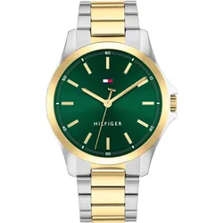 Quarzuhr TOMMY HILFIGER "BRUCE", silberfarben, goldfarben, Armbanduhren, Herren, Armbanduhr, Herrenuhr, Lederarmband, analog