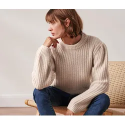 Tchibo - Grobstrick-Pullover mit Wolle - Damen - Gr. L - weiß