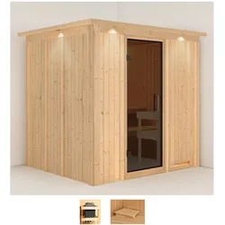 Sauna KARIBU "Sodin", beige (naturbelassen), ohne Ofen, (ohne Ofen), Saunen, ohne Ofen