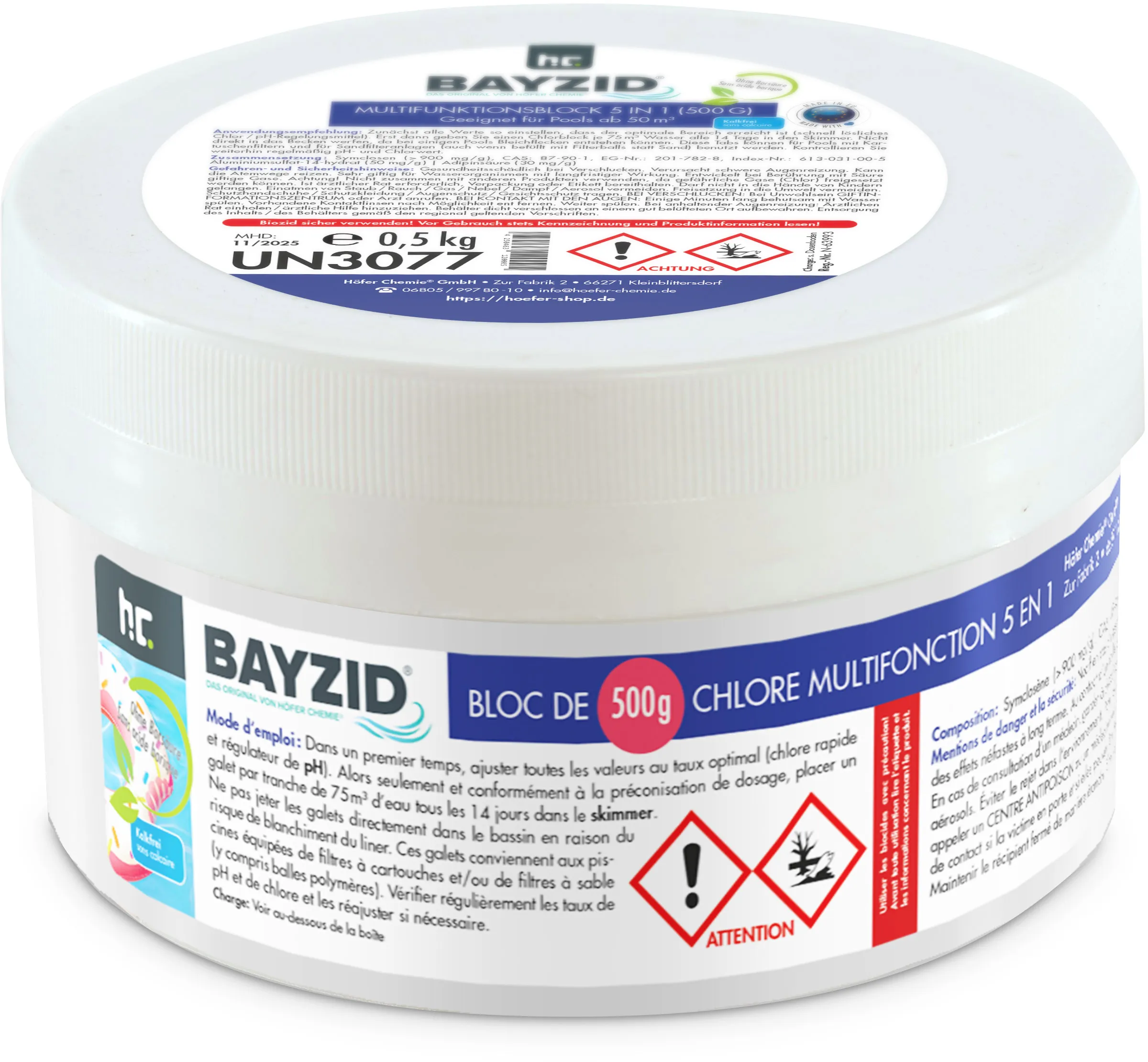 1 x 500 g BAYZID® Multiblock 5in1 für Pools