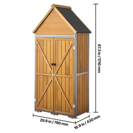 Vevor Gartenschrank Holz, Geräteschrank mit Abschließbaren Türen, Gerätehaus mit Regalen & Boden, Geräteschuppen, Gartengerätehaus, Werkzeugschrank für Terrasse, Garten / Rasen, 76x43x171 cm